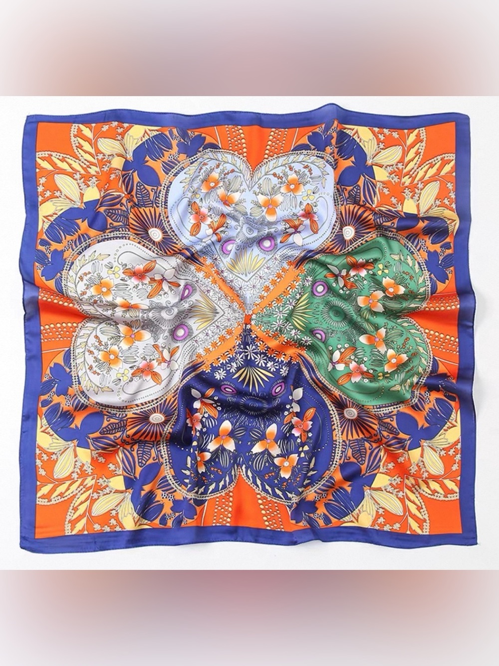Silky and soft Women
 Floral Patchwork Scarf in Orange, Blue, Green